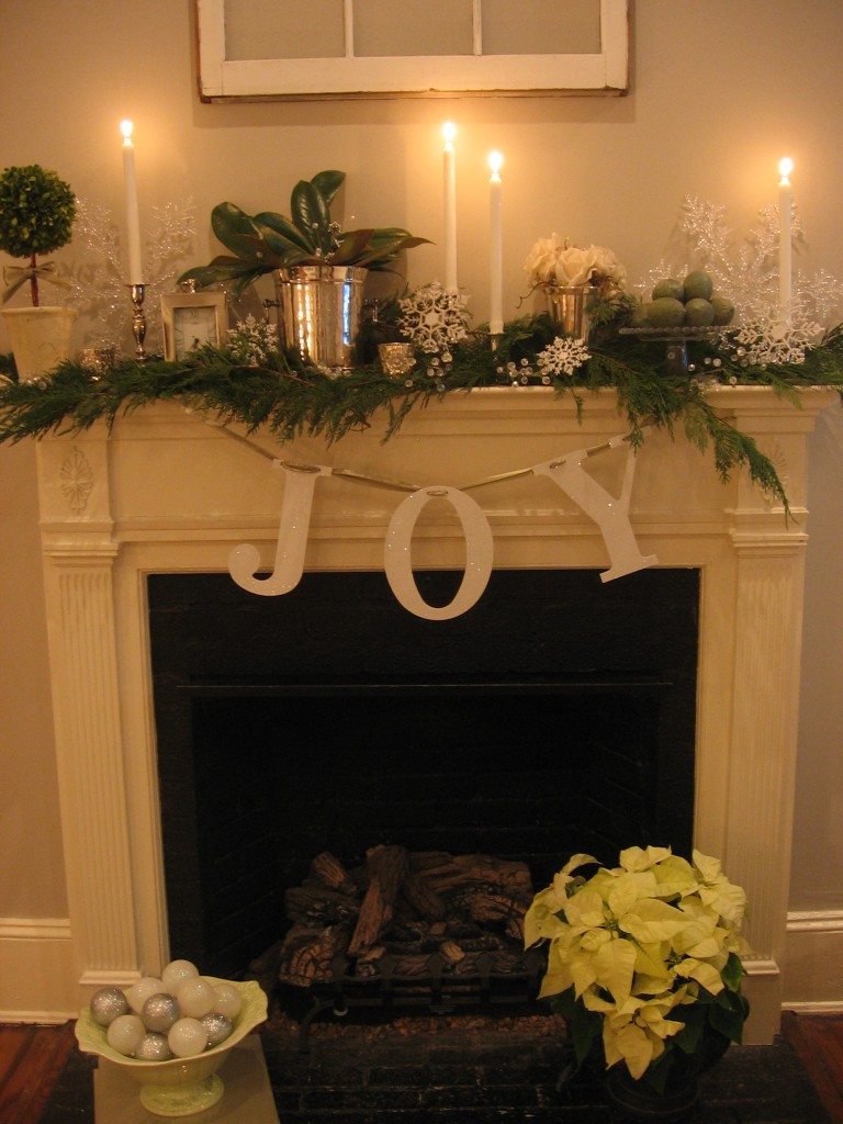 White, green, and silver Christmas mantel in historic house | 11 ...
