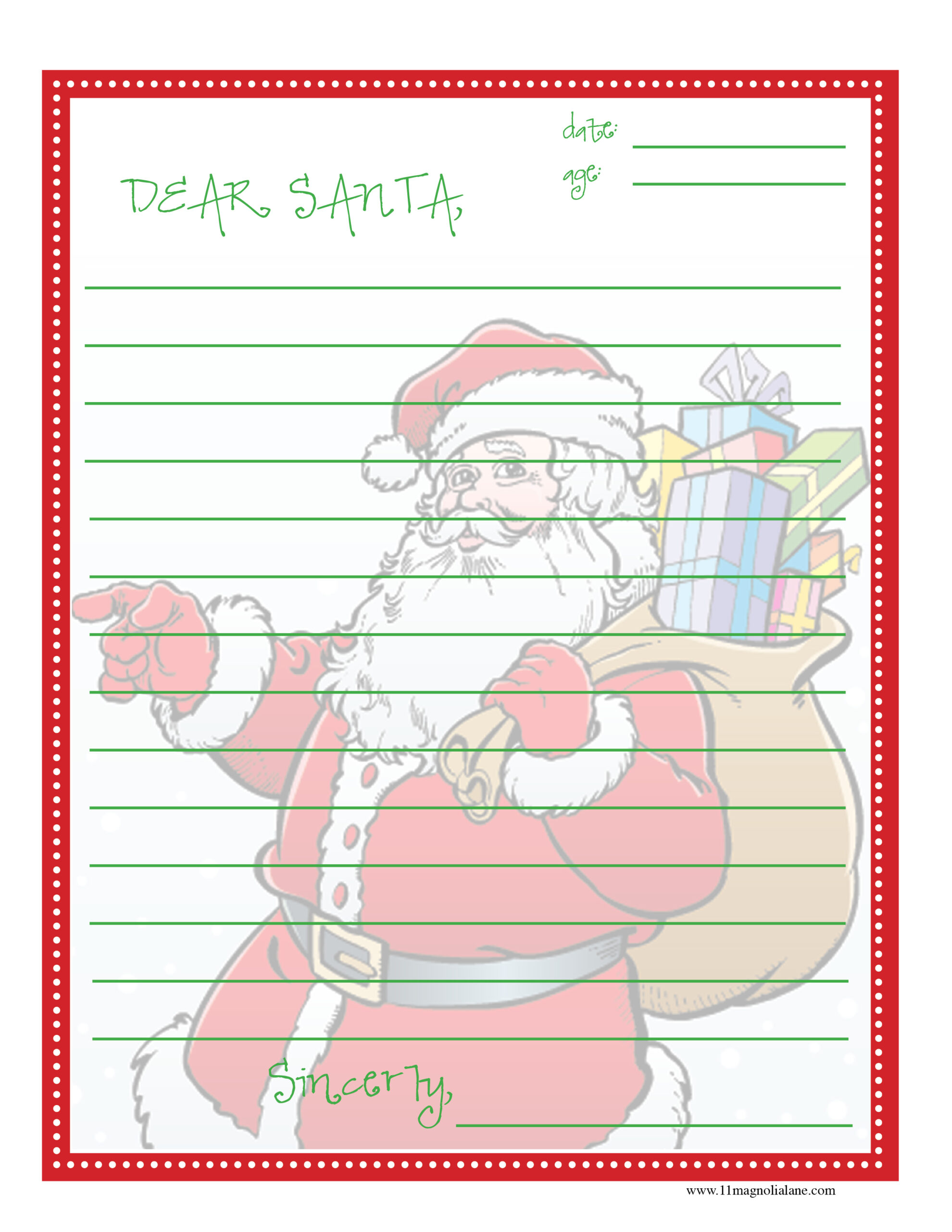 Free Printable Dear Santa Letter 11 Magnolia Lane