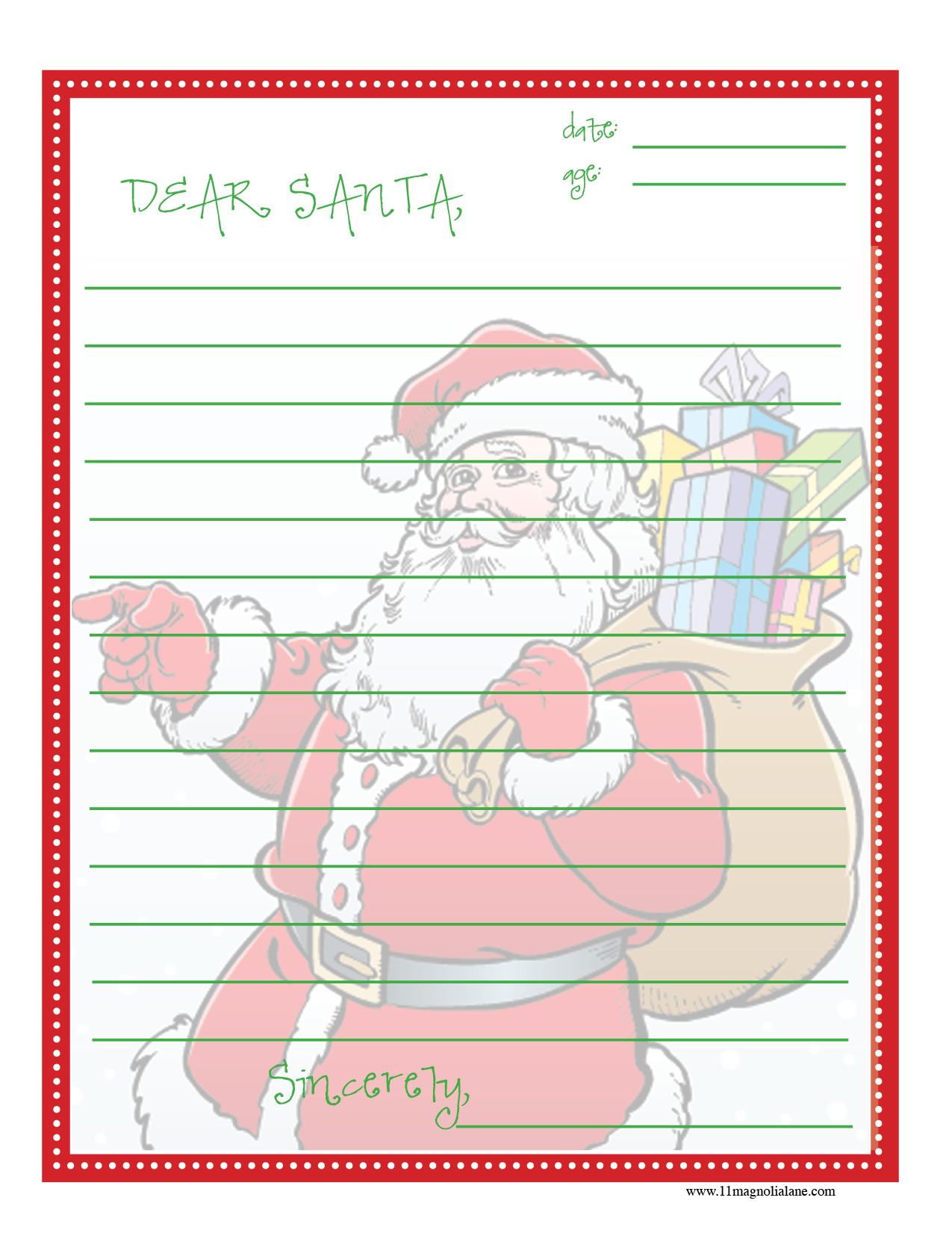 Free Printable Dear Santa Letter 11 Magnolia Lane
