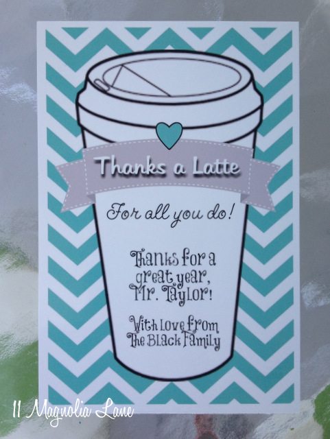 End Of Year Teacher Gift Idea Thanks A Latte Coffee Gift Cards 11 Magnolia Lane