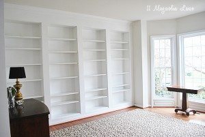 DIY Built-In Wall Shelves Using Billy Bookcases {Ikea Hack}